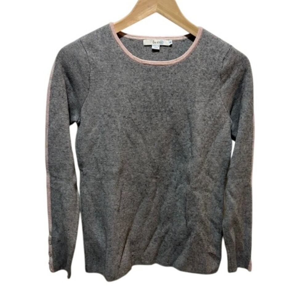 Boden sweater shirt Cotton qnd Wool Blend gray pink trim women's size L (10)